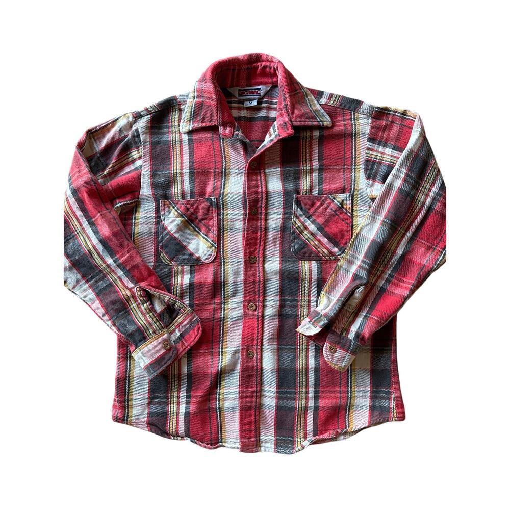 Vintage 70s Big Mac USA Made Red Black White Yellow Madras Plaid M Flannel Shirt